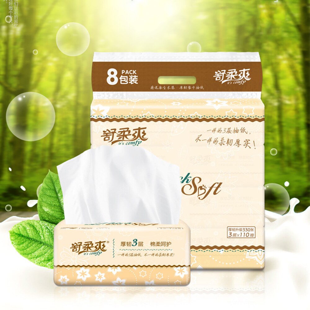 8pcs Paper Tissue 3-layers Skin-Friendly Paper Extraction Protogenesis Napkin Tissue Paper Non-Smell Home Makeup Wipes Cotton