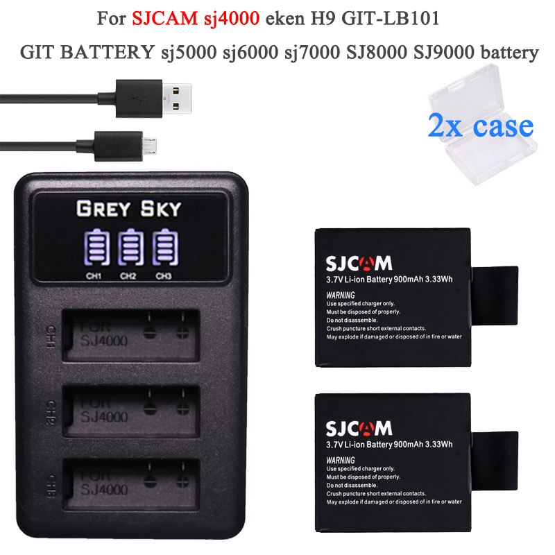 6x batería sj4000 con funda + Paquete de batería sj 4000 para EKEN H9 H9R H8PRO H8R sjcam SJ4000 M10 accesorios de Cámara de Acción: Package 2