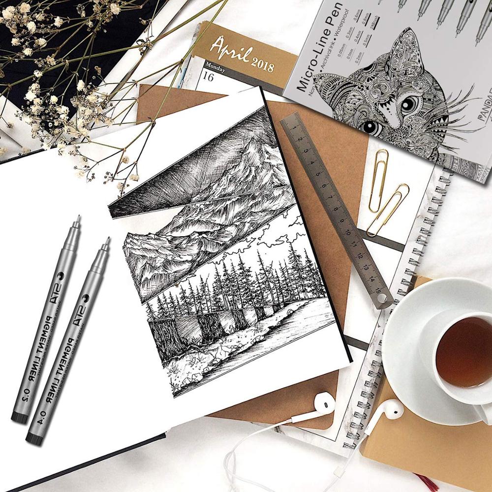 9pcs Black Micro-Pen Fineliner Ink Pen, Technical Pen, Multiliner Calligraphy, Waterproof Archival ink, Artist Illustration