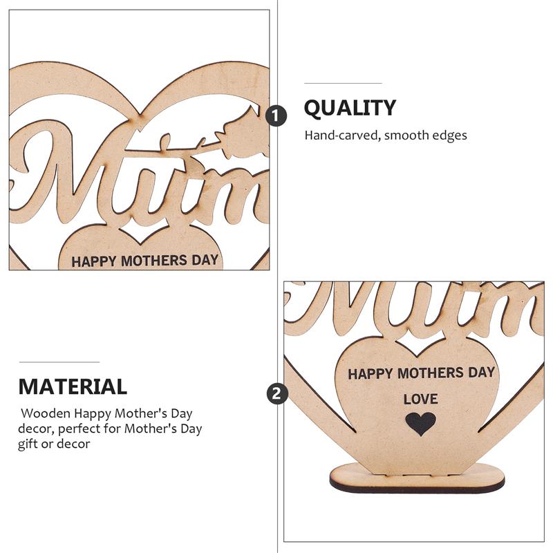 1pc Hollow Wooden Heart Mother's Day Desktop Decor Love Ornaments Art Craft Word Adornment