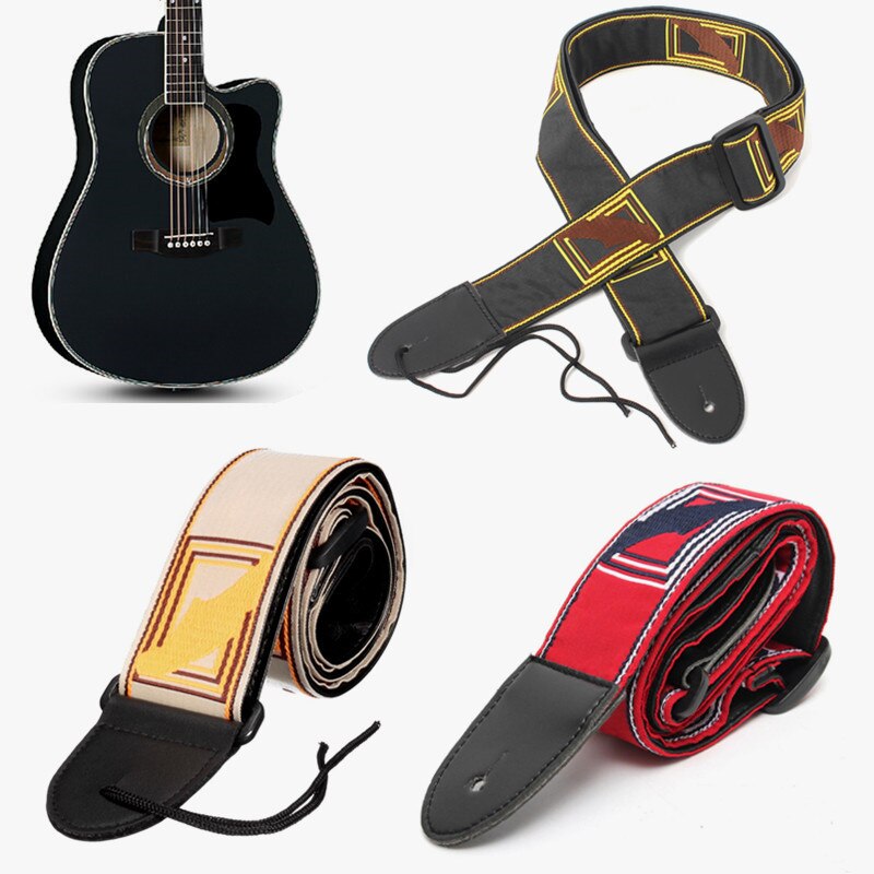 Classic Embroidery Acoustic Electric Guitar Strap Ajustable Nylon Strap PU Leather Ends Free Shippng