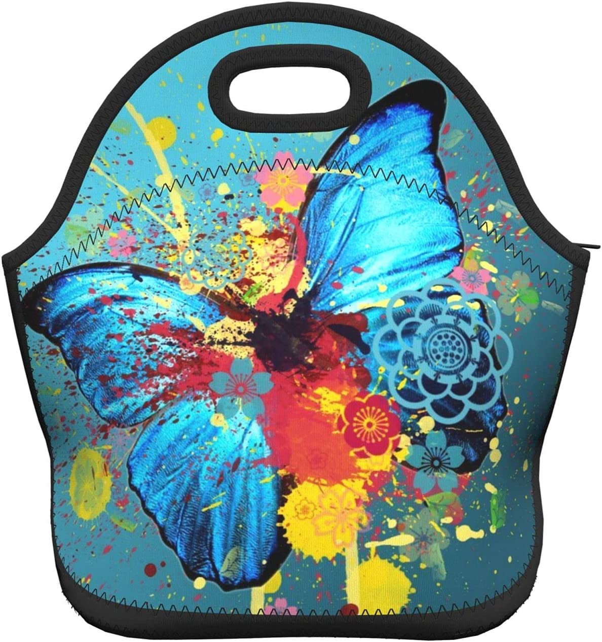butterflies lunch bag women Portable Insulated lunch box for men girls boys Neoprene Cooler Tote Lunch Bags: black