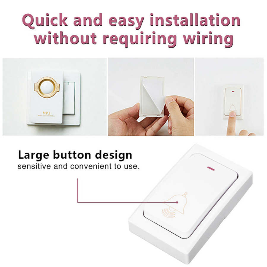 AC 110-240V Smart Wireless Doorbell Self-powered Remote Waterproof Doorbell Elderly Caller IP47 Waterproof For Home Security