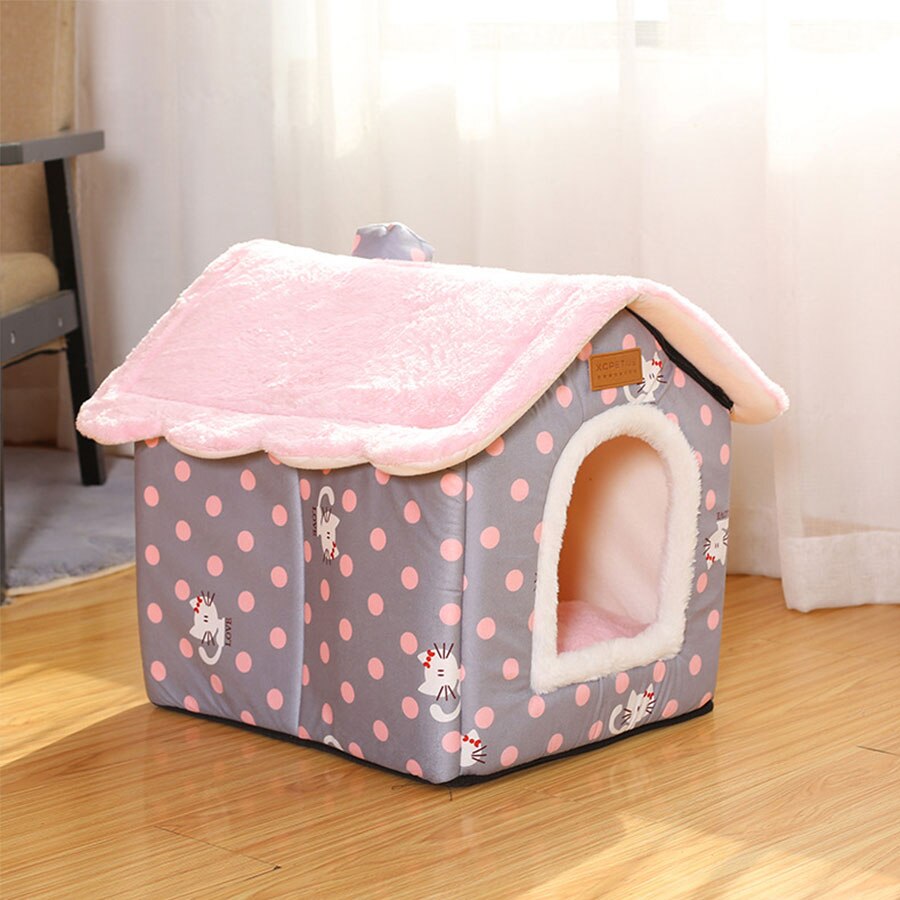Maison de chat amovible avec tapis de dessin animé, maison de chien, , confortable, lit grotte de luxe, fournitures pour animaux de compagnie