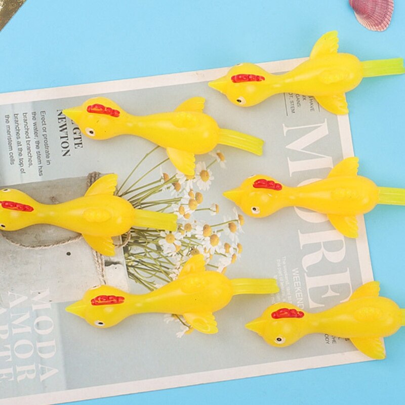 12pcs Funny Laugh Rubber Chicken Stretchy Flying Turkey Finger Birds Fidget Toy