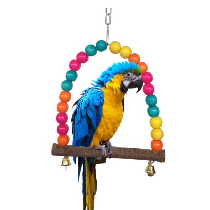 8Pcs Bird Toys Pet Parrot Chew Toys Wooden Swing Bell Hanging Toy Stand Budgie Parakeet Bird Cage Home Decoration CWJWJ90a-1