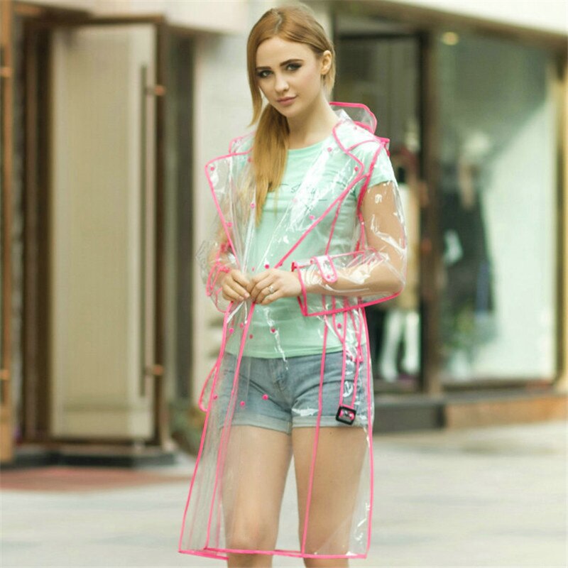 Chubasquero largo transparente de EVA para mujer, chaqueta impermeable, Poncho de lluvia cortavientos con cinturón, para exteriores, capa de lluvia