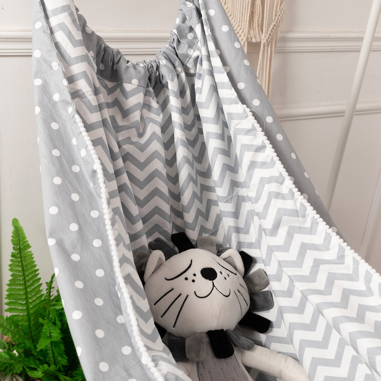 Amaca per bambini per presepe INS Pom Pom pizzo cesto per culla appeso per interni all&#39;aperto per bambini altalene da viaggio decorazione per la camera dei bambini: gray