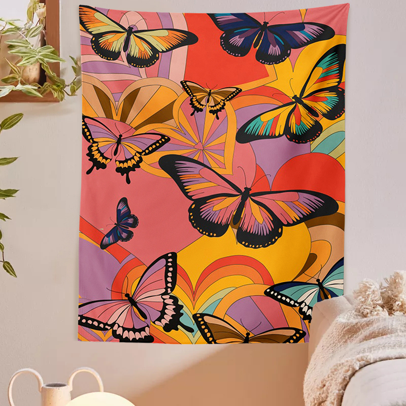 Tapiz de sol Retro para colgar en la pared, tela de pared estética Vintage de 80s y 70s, flores, decoración Hippie, sala de estar, dormitorio, estampado bohemio