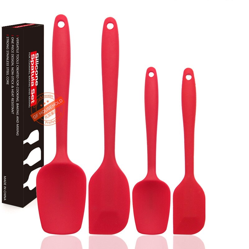 4-sztuka żaroodporne szpatułki silikonowe zestaw | Gumowej szpatułki naczynia kuchenne nie-Stick robić gotowania, pieczenia i mieszania: czerwony