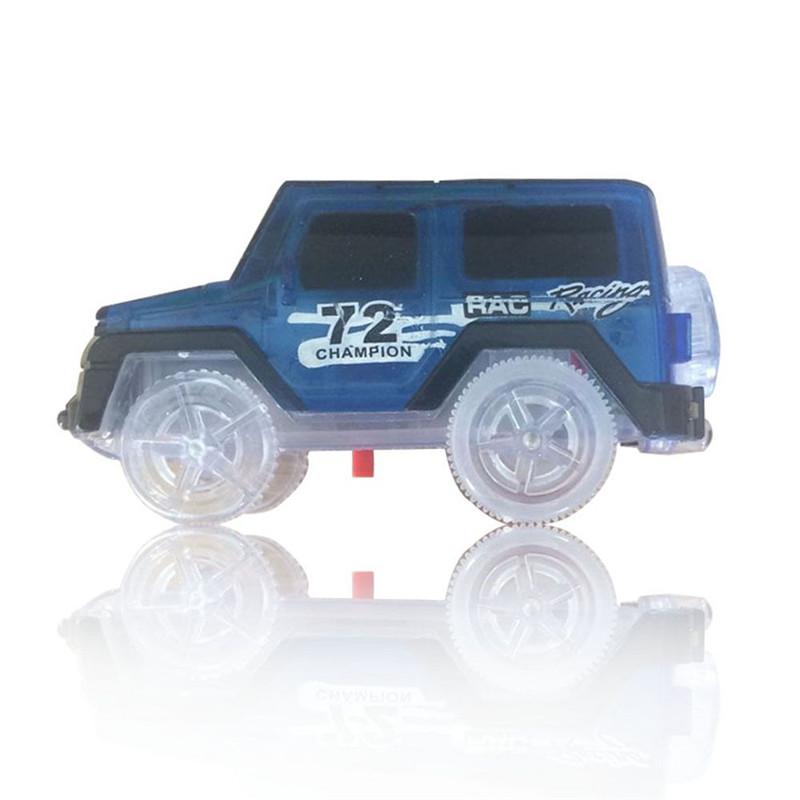 Ipiggy Gloeiende Auto Racing Track Glow In Dark Speelgoed Kruising/Tunnel/Boogbrug Auto Set Bocht Flex cars Speelgoed Voor Kinderen: Blue car