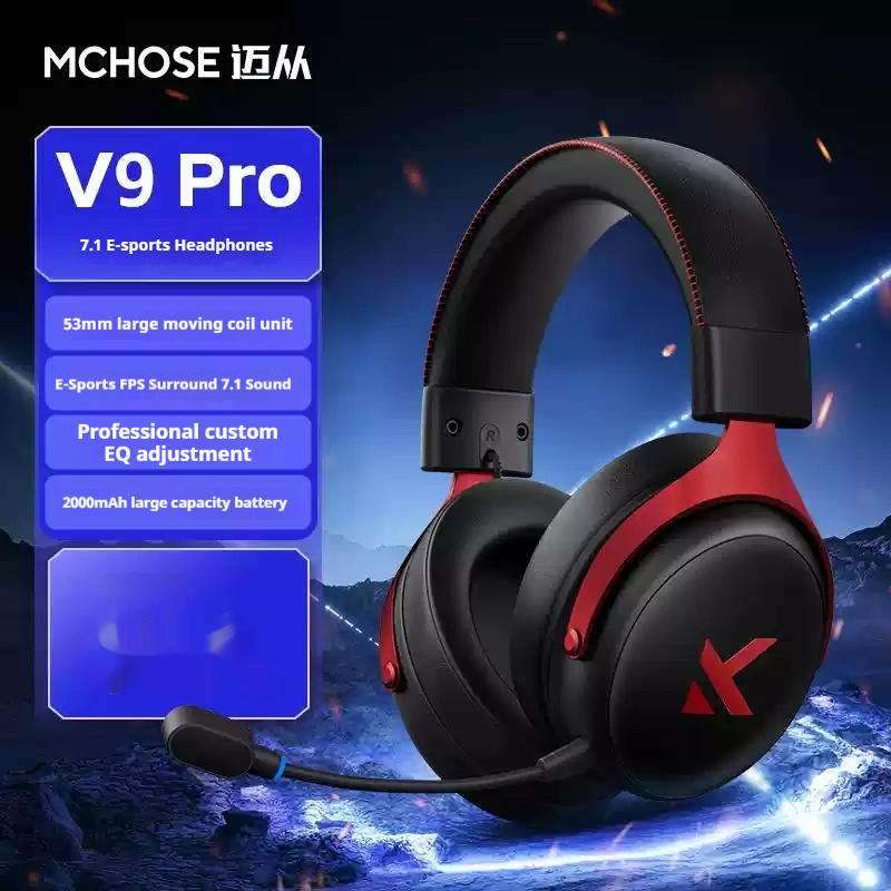 MCHOSE V9 Pro Wireless Headphone Bluetooth Tri-Mode Ergonomics Noise Reduction Moving Coil Low Latency Custom Gaming Headphones: Navy Blue