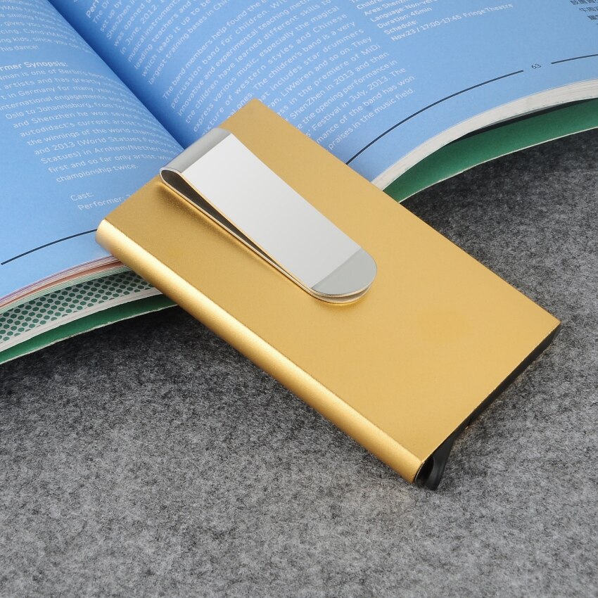 Travel Card Portemonnee Automatische Pop Up ID Credit Card Holder Business Card Case Clip Roestvrij Staal voor Mannen Vrouwen Business case: Gold With Clip