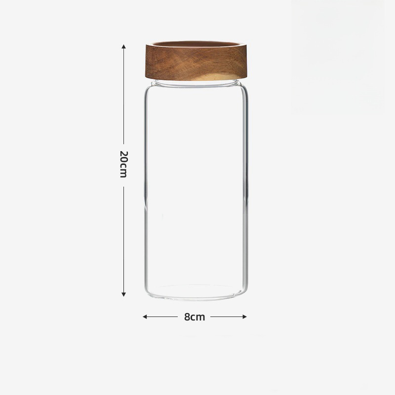 Neue kleine Vorratsdosen aus Glas mit luftdichten Deckeln, Kaffeebehälter mit Holzdeckel, Glas-Speisekannen für Bohnen, Reis, Zucker: Rot