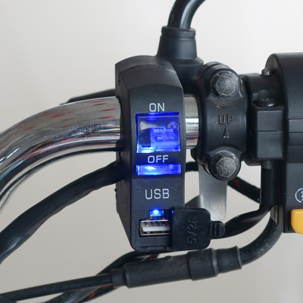 Cargador de teléfono para motocicleta, indicador LED de CC de 12V, montaje en manillar de motocicleta, cargador de teléfono USB con interruptor