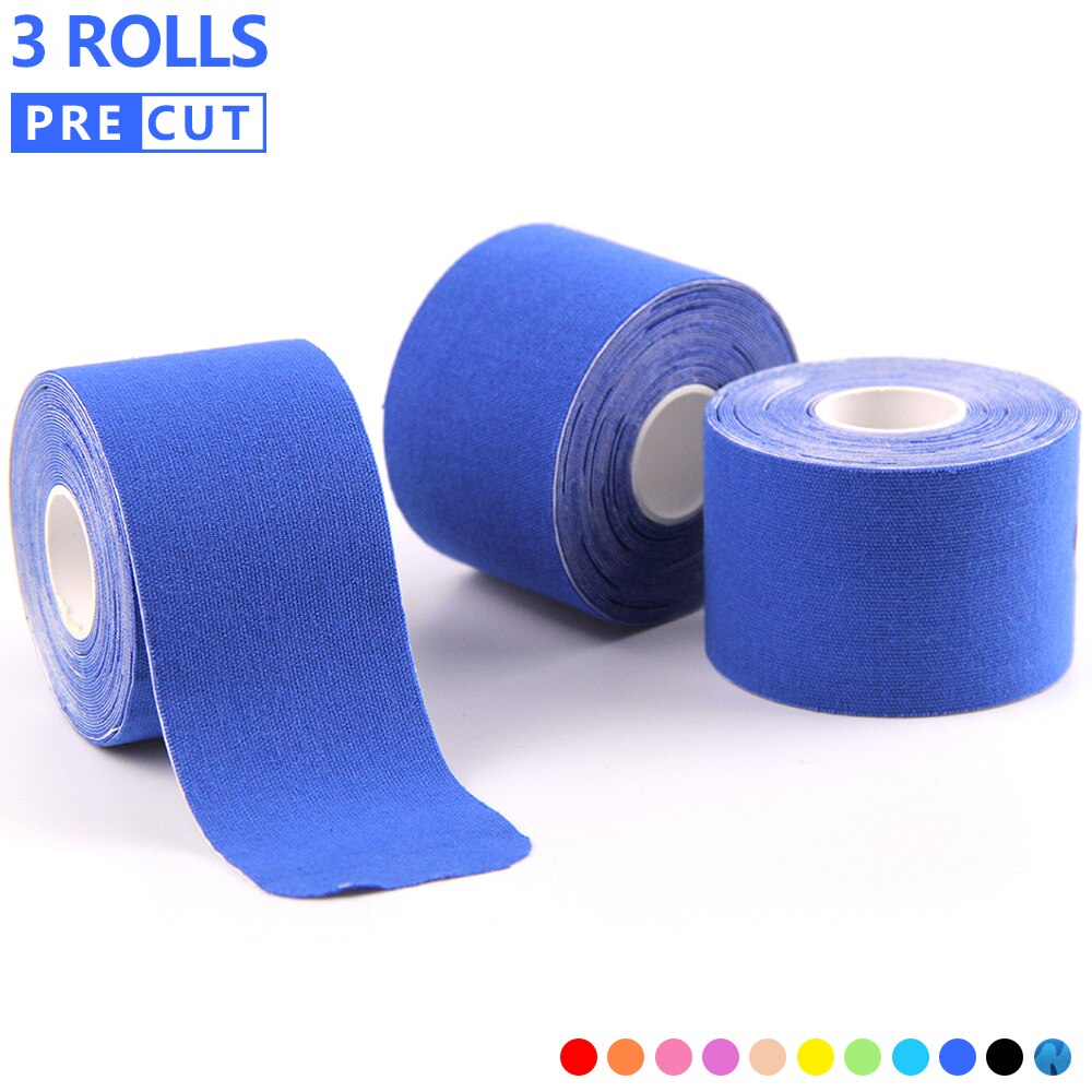 3 Rolls Precut Kinesiology Tape Elastic Adhesive Muscle Bandage Cotton Waterproof Sports Physio Cure Injury Support Tape 5cm*5m: Dark Blue