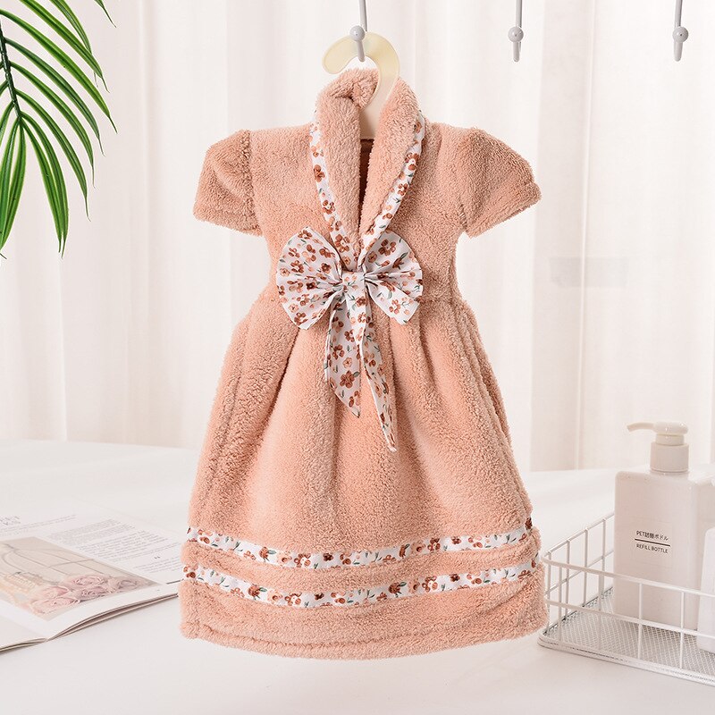 Bathroom Cute Hanging Towel Coraline Bow-knot Skirt Soft Thick Printed Flower Girls Dress Hand Towel for Children to Wipe Hands: Light Orange