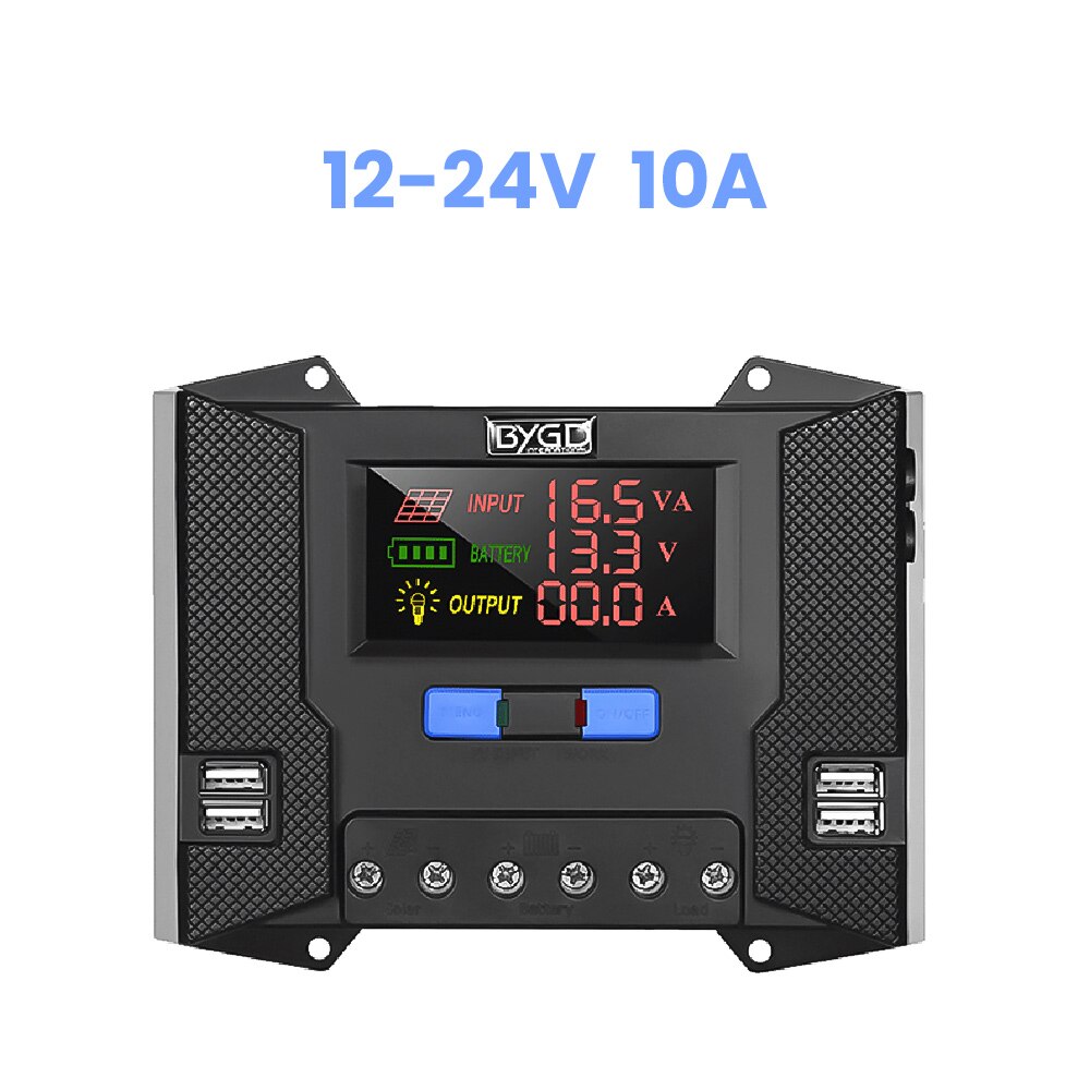 SUNYIMA-controlador de carga Solar de 12V y 24V, controlador de carga Solar de 10A, 20A, 30A, 40A, PWM, regulador de batería de Panel Solar, pantalla LCD de 4 USB: 10A