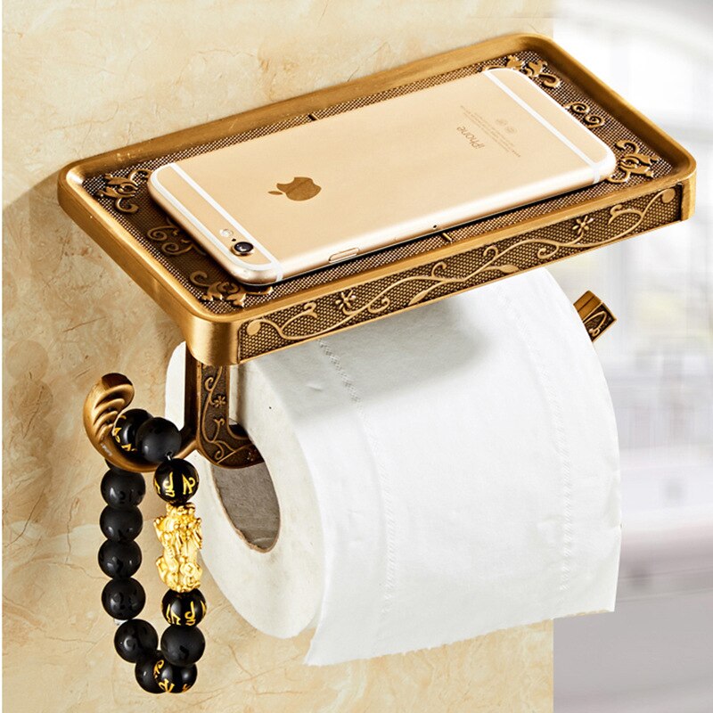 Toiletrolhouder Muur Gemonteerde Badkamer Metalen Telefoon Houder Wc Tssue Papier Rolhouder Retro Opbergrek Accessoires