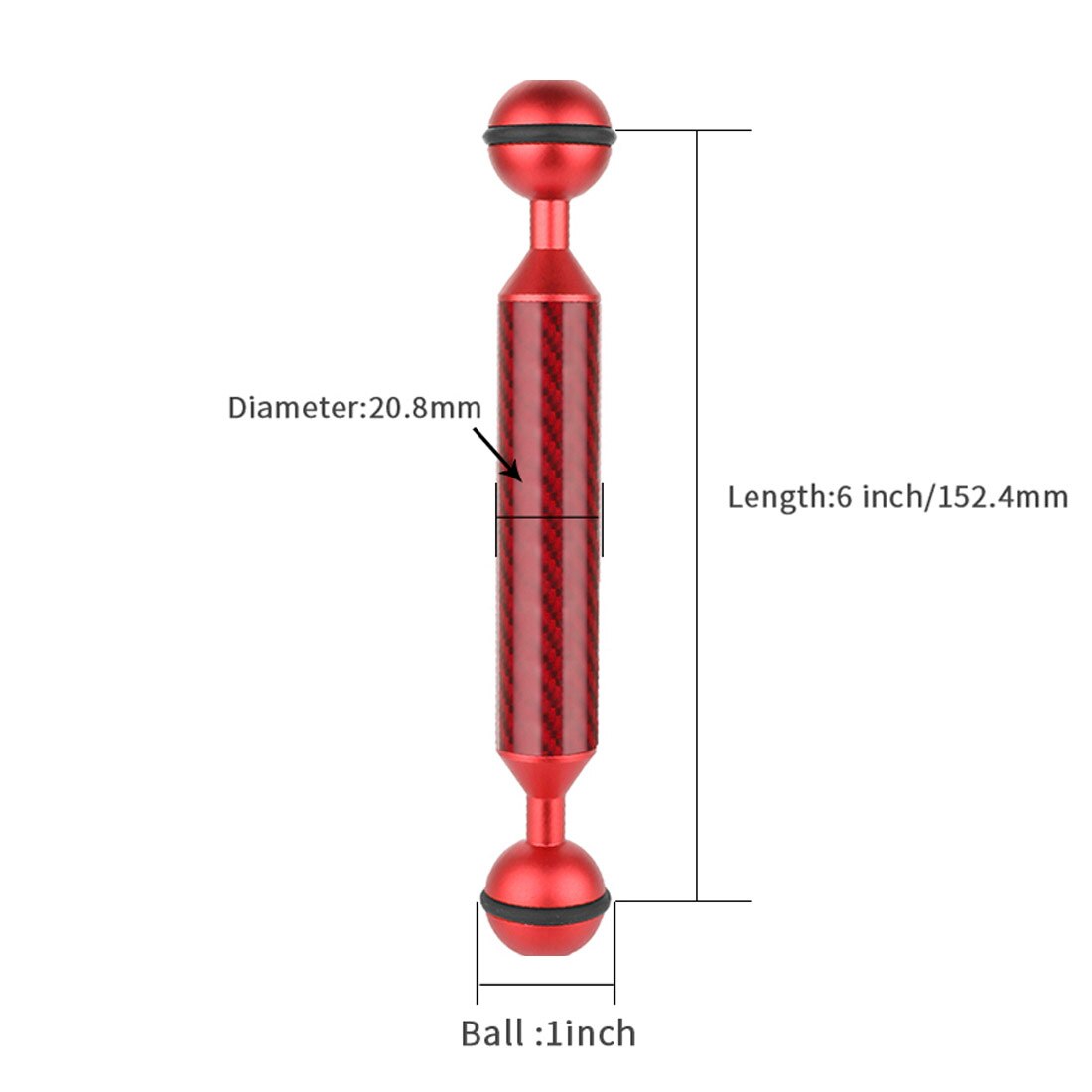 Diving Fotografia In Fibra di Carbonio Doppia Testa A Sfera Galleggiante Salvagente Braccio Della Macchina Fotografica Subacquea Kit Vassoio Ultralight 5/6/7 /8/9/10/11/12 Pollici: 6inch Red