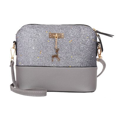 Mode Lovertjes Vrouwen Tassen Pu Leer Vrouwen Messenger Bag Effen Kleur Rits Schoudertas Herten Shell Tas: NewGray