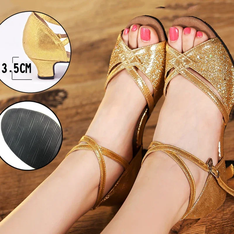 Sapatos de dança femininos de salto alto para dança de salsa de tango latino com sola macia: CINZA / 35