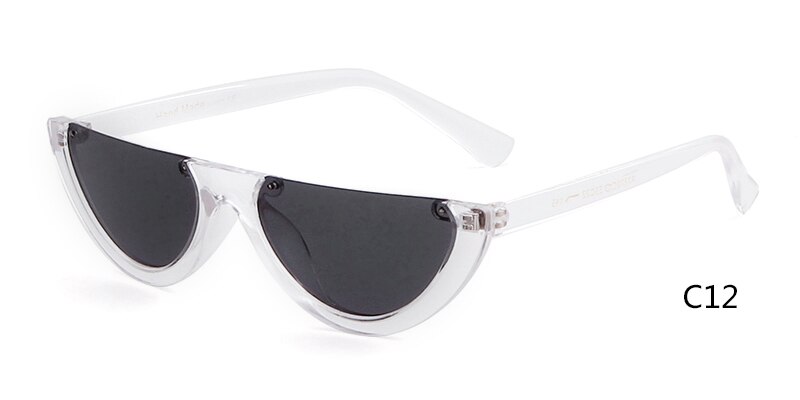 Half Moon Slim Sunnies Sunglasses Women Brand Retro Vintage Pink Lens Cat Eye Frame Sun Glasses Girls Shades 463B: C12 clear gray