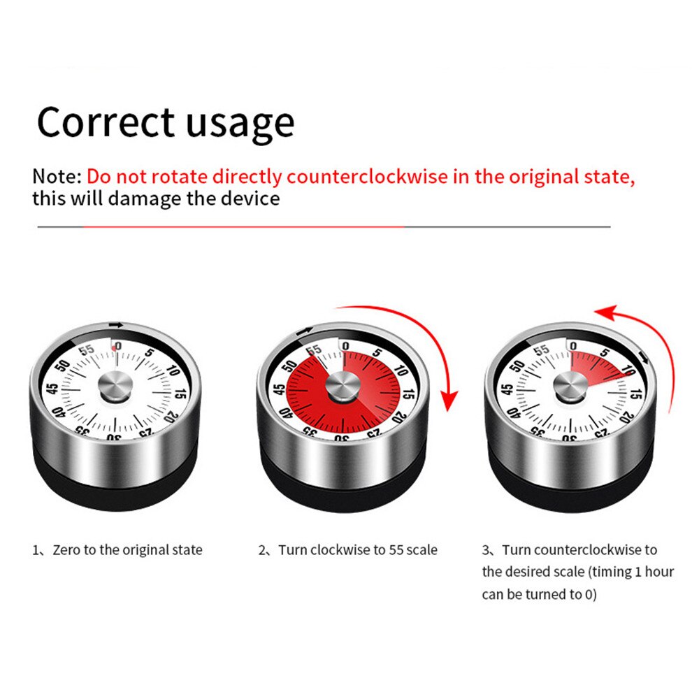 Stainless Steel Visual Timer Mechanical Kitchen Timer 60-Minutes Alarm Cooking Timer with Loud Alarm Magnetic Clock Timer 시계