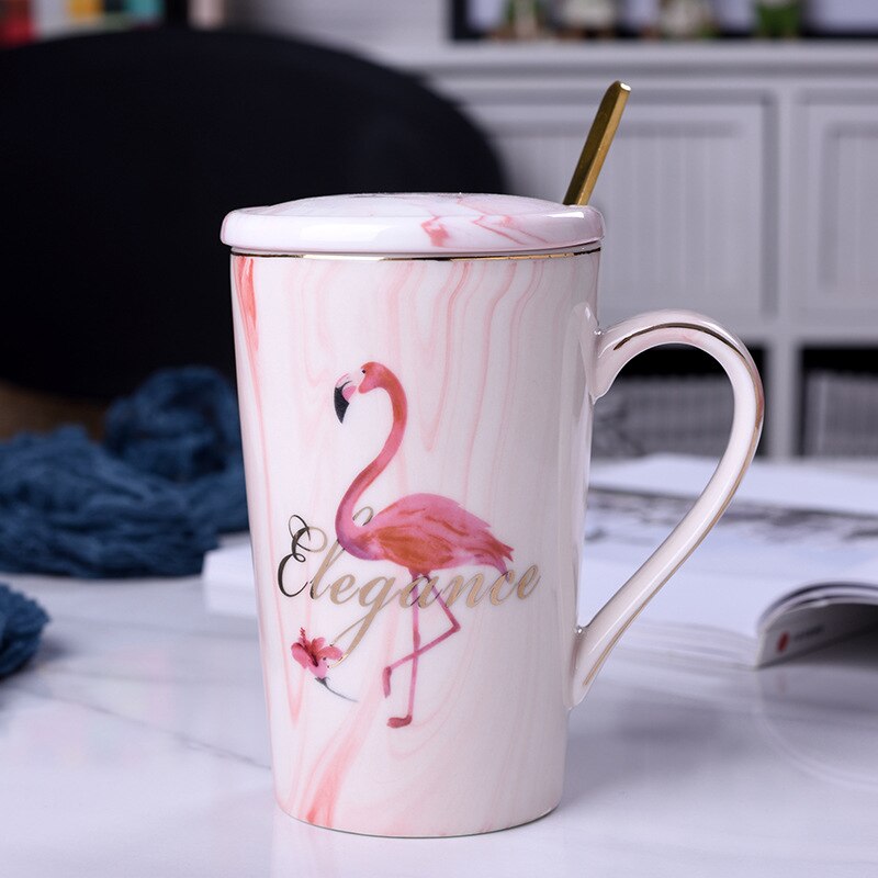 Creatief Met Mok Met Deksel Lepel Flamingo Koffie Mokken Keramische Mok Reiskop Mok Keramische Cup Gemarmerd Keramische Paar Cup: 1