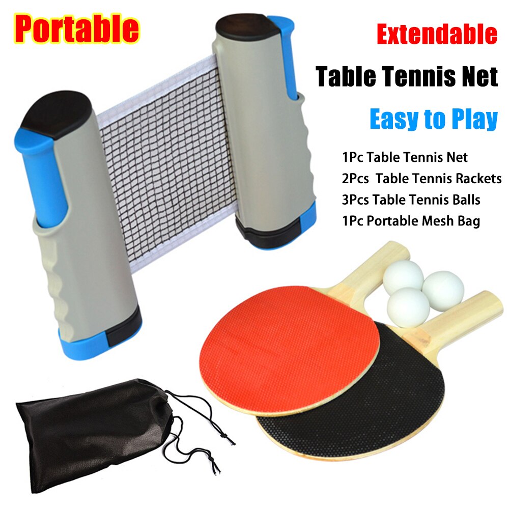 Portable Table Tennis Net and Post Sets with Extendable Mini Posts Bats Balls Ping Pong Paddle Set Training Accessories