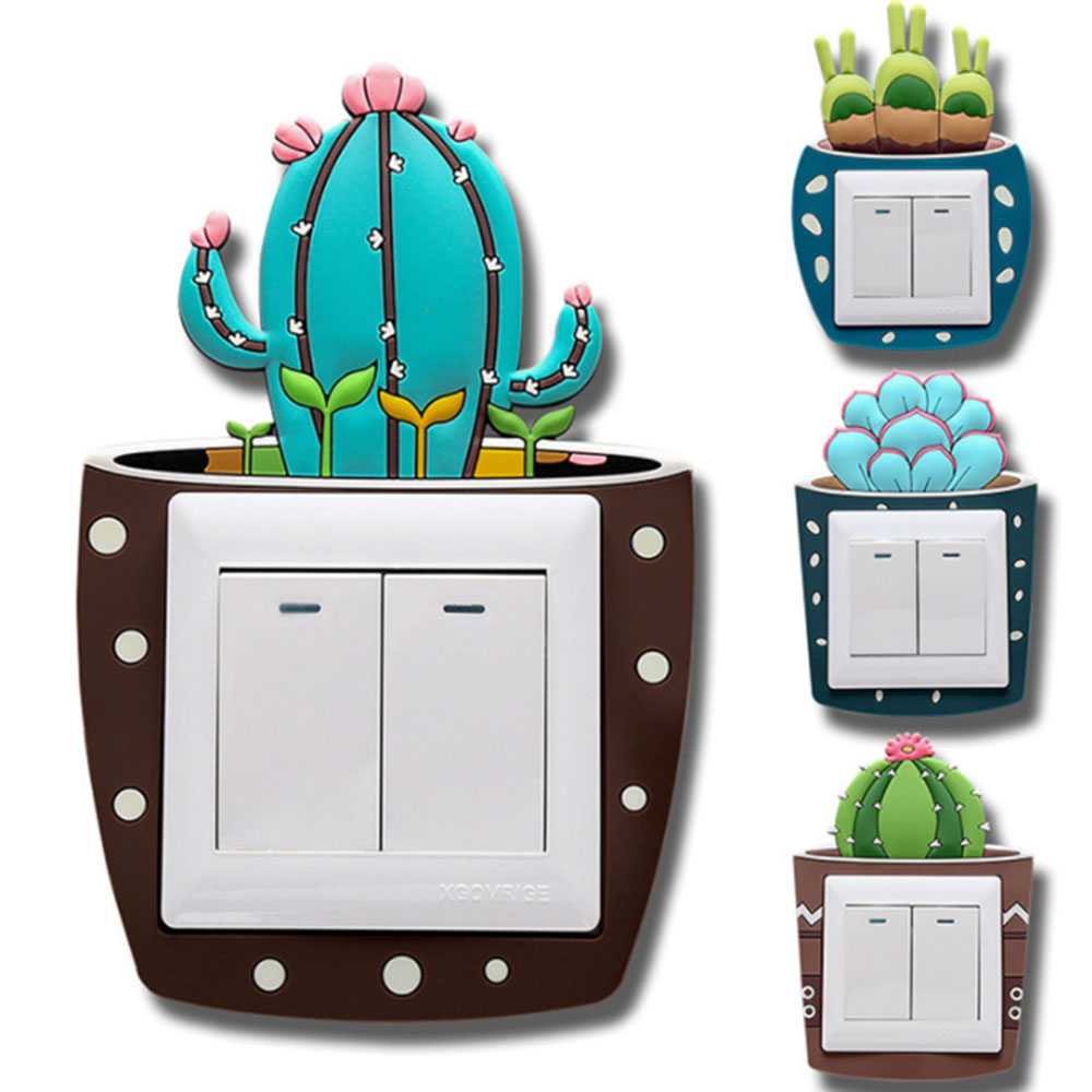 6Pcs Cartoon 3D Stickers Cactus Tl Muurstickers Aan-uit Schakelaar Stickers Kids Lichtgevende Lichtschakelaar Home Decorations