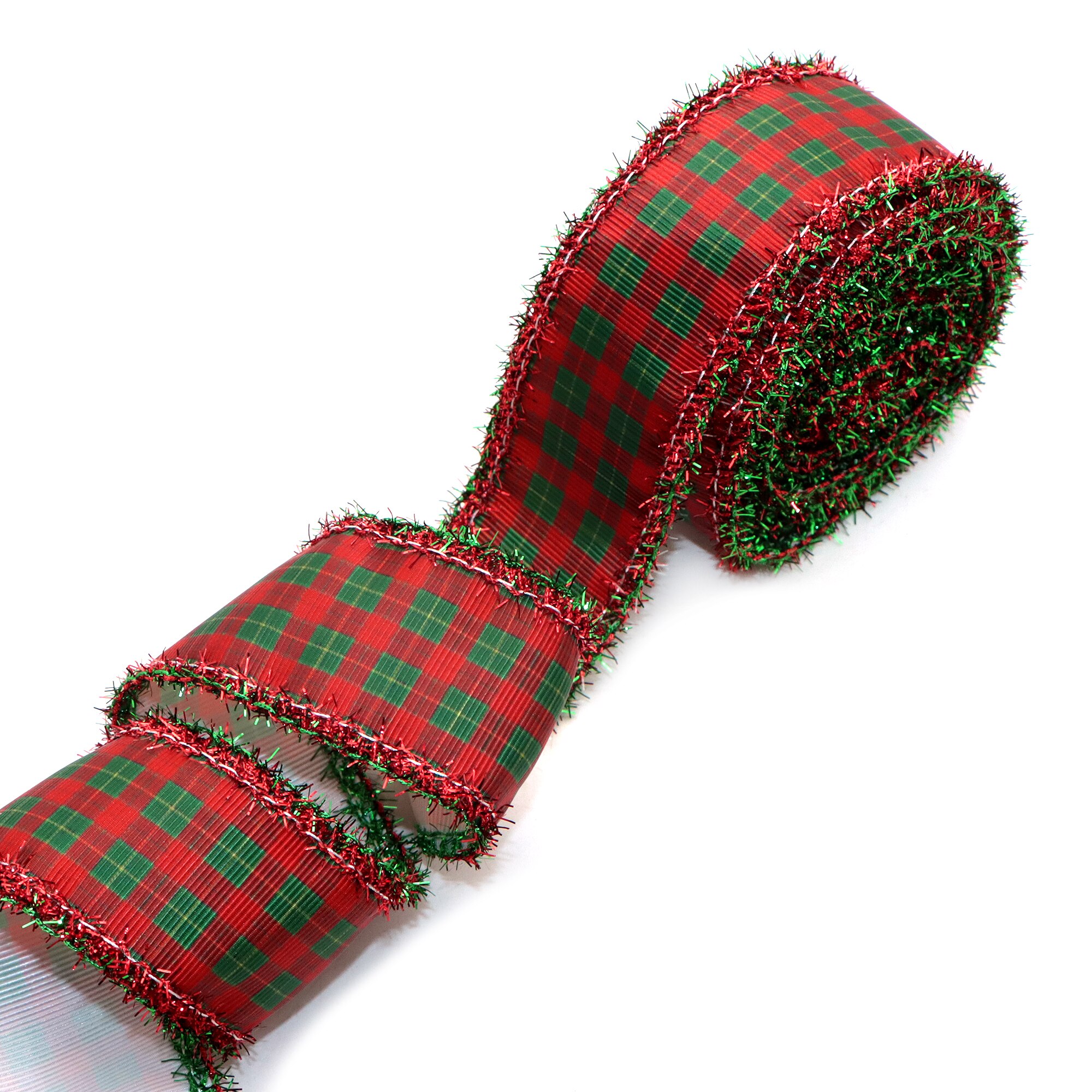 75MM 2Yard/roll Christmas Geometric Grosgrain Ribbon with Tinsel Edges For Burlap Wreaths Hairbows Accessories,2Yc20400: 1145872003