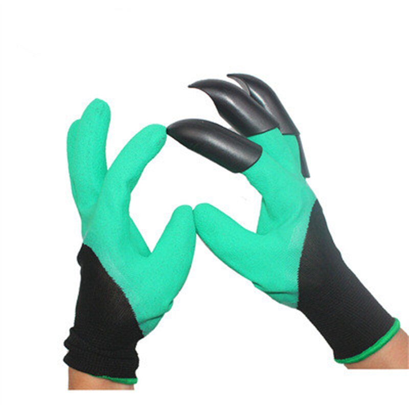 4/8 ABS Plastic Hand Claw Waterproof Garden Rubber Gloves Gardening Digging Planting Durable Work Glove Outdoor Gadgets 70%: Green 4 Claw