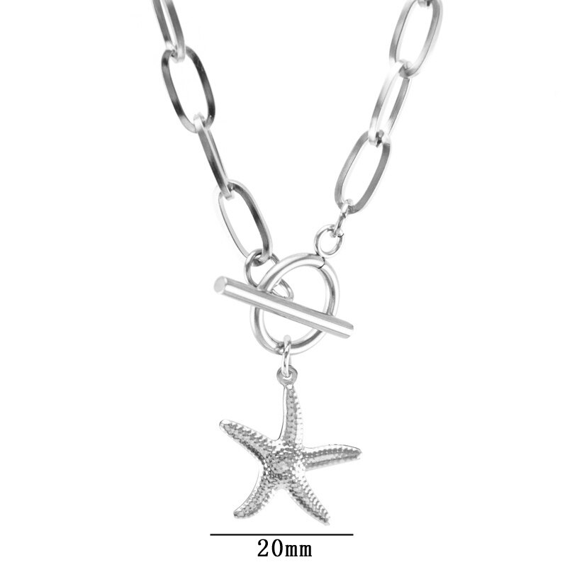 WOMEN CHOKER Seashell Starfish NECKLACE Stainless steel Toggle Clasp Cable Chain collares Collier: 20mm-Starfish-Steel / 40cm