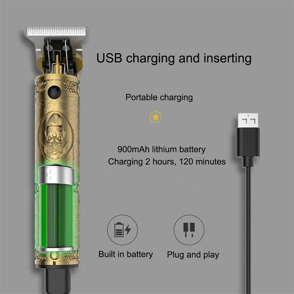 Cordless Electric Hair Clipper Rechargeable Shaver Beard Trimmer Hair Trimmer Beard Razor Hairdresser 0mm T-Blade