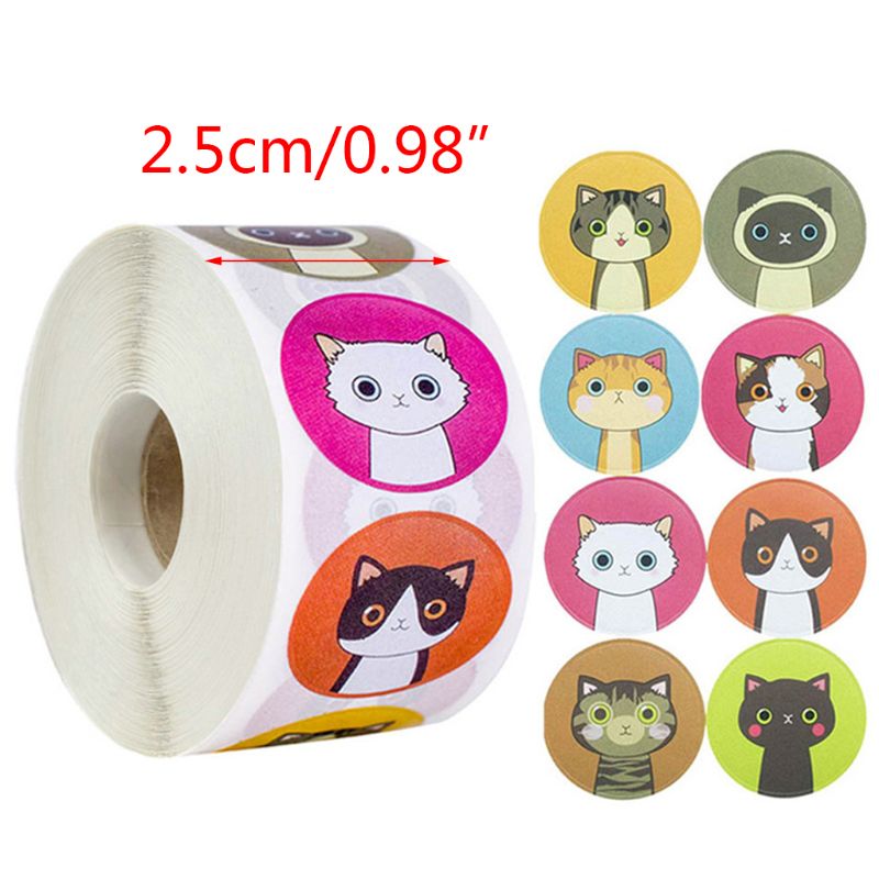 500pcs/roll Cute Cat Kitten Stickers 1inch Seal Label for Scrapbooking Envelope Stationery