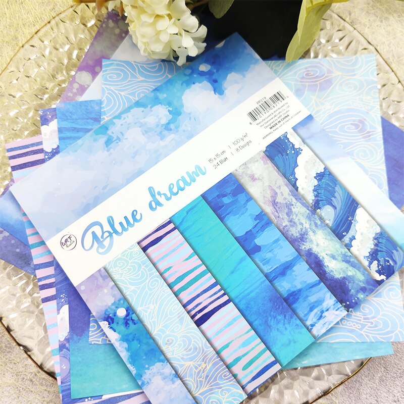 6"X6" 24 Sheets Blue Dream Scrapbooking Pads Paper Origami Art Background Paper Card Making DIY Scrapbook Paper Craft: 1pc