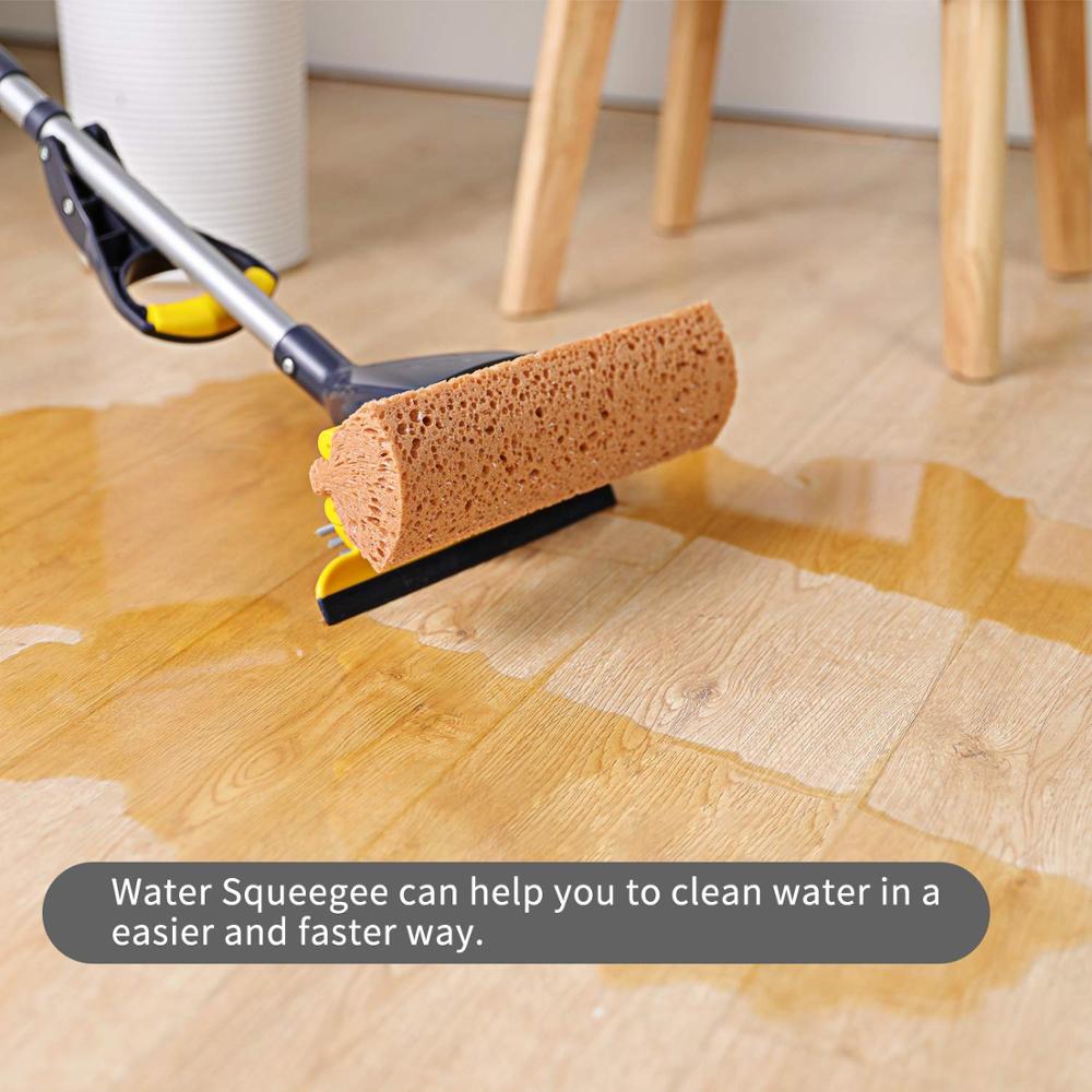 cleanhome Sponge Mop Home Commercial Use Tile Floor Mops Bathroom Garage Cleaning with Squeegee and Extendable Telescopic