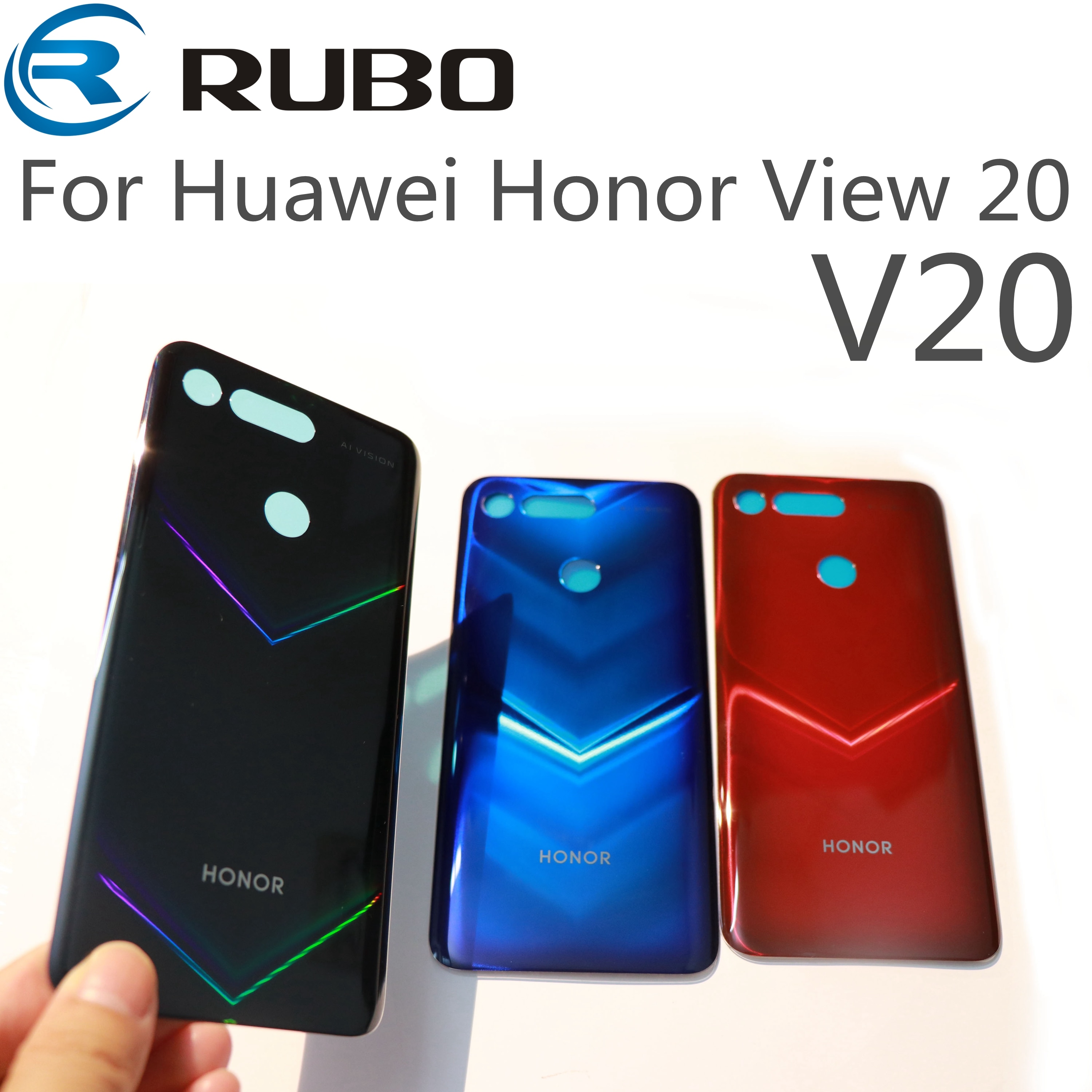 Dla Huawei Honor pogląd 20 tylna pokrywa baterii obudowa tylnego panelu szklanego obudowa z naklejką samoprzylepną robić Honor V20 tylna pokrywa