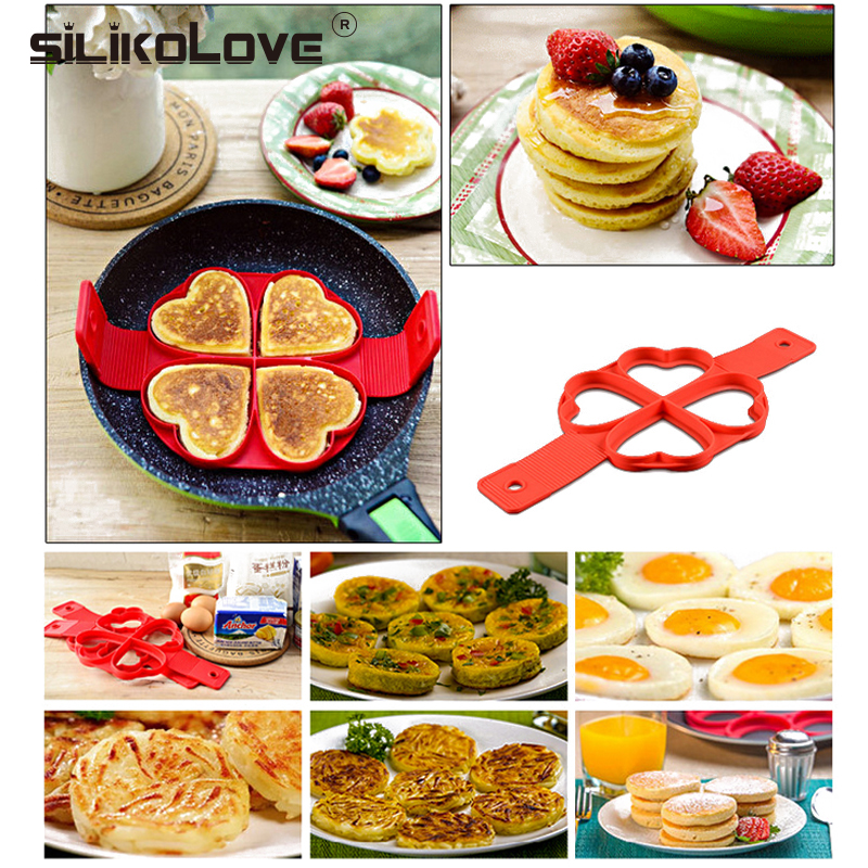 Nonstick Pancake Maker 4 Grids Siliconen Keuken Pancake Mold Ei Koken Tool Gebakken Ei Ring Maker