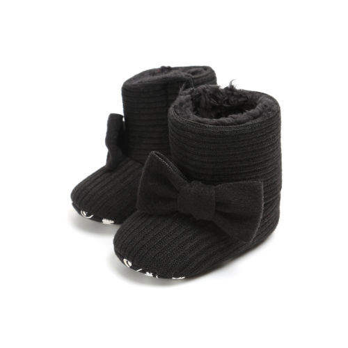 Zachte Baby Boog-knoop Winter Laarzen Schoenen Peuter Katoen Warme Schoenen Booties: Black / 11