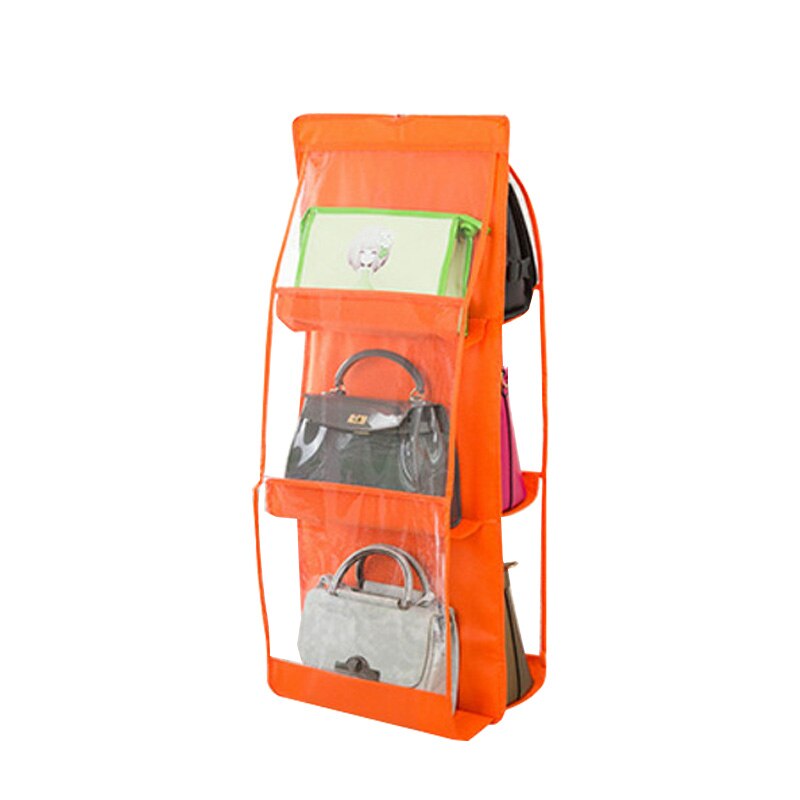 6 lomme hængende håndtaske arrangør til garderobeskab gennemsigtig opbevaringspose dørvæg klar diverse sko taske med bøjlepose: Orange