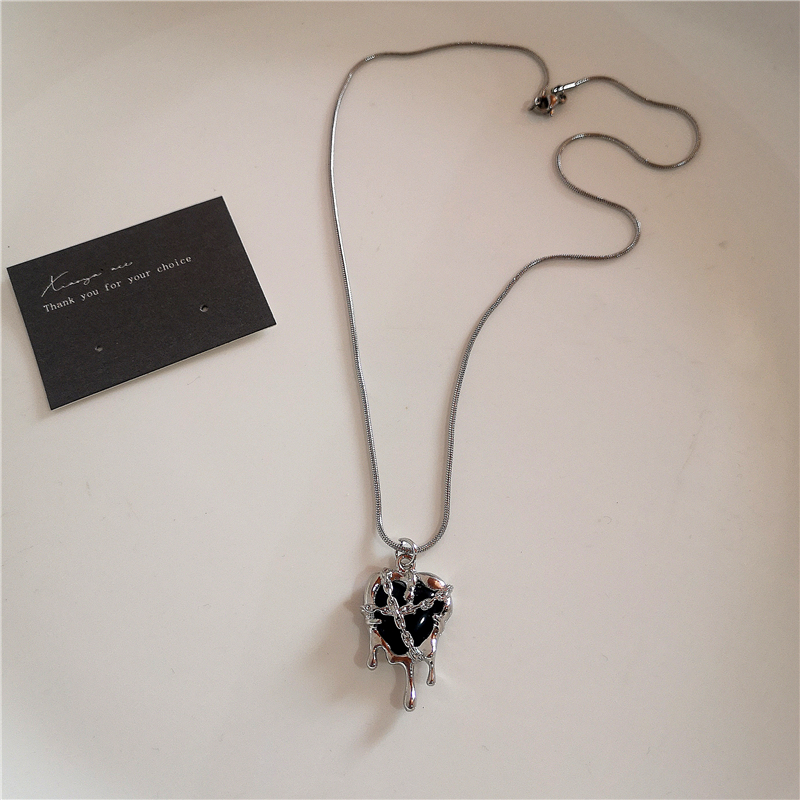 Gótico na moda y2k cruz preta amor coração pingente corda corrente colar para mulheres moda hip hop rave presente jóias acessórios: Banhado a Ródio