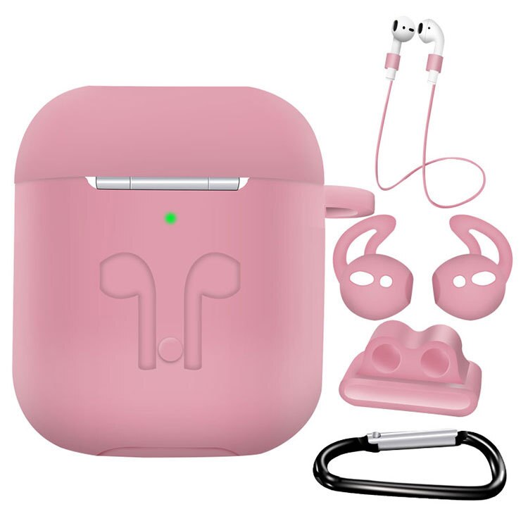 Funda de silicona 5 en 1 para Airpods 1 para Air Pods 2 auriculares a prueba de golpes funda impermeable para accesorios de Iphone: Rosa