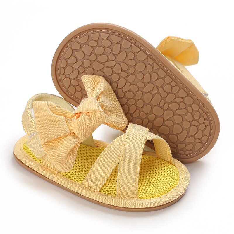 Scarpe da bambina per bambini sandali piatti per bambini sandali suola in gomma morbida Premium antiscivolo fiocco estivo punta d'onda pizzo scarpe da passeggio: YELLOW / 13-18 mesi