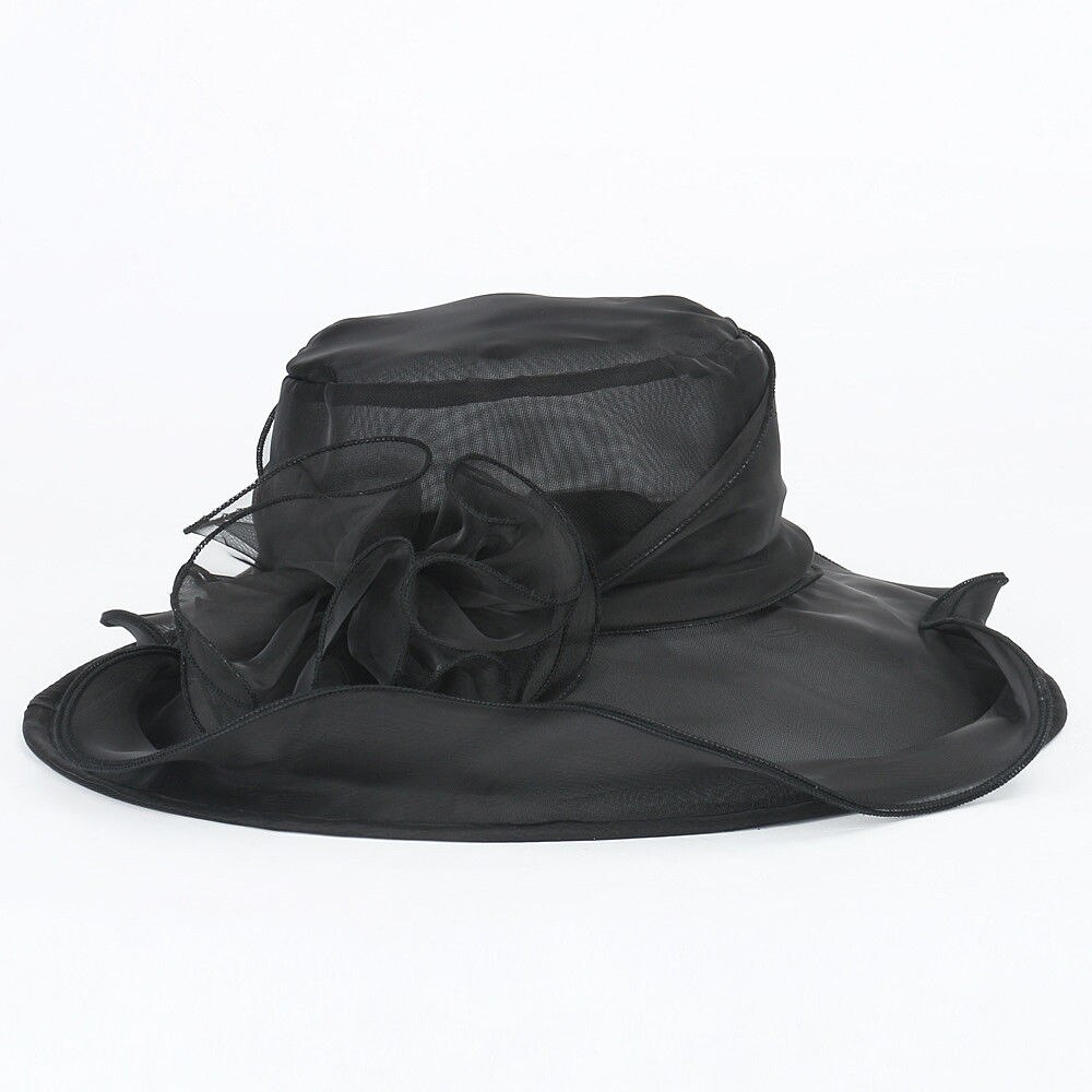 Verkoop Vrouwen Elegante Effen Kleur Bloemen Caps Wedding Kerk Jurk Hoed Emmer Kentucky Derby Zon Hoeden: F
