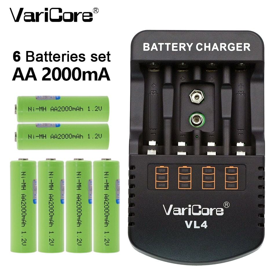 6 stks VariCore AA 2000 mah 1.2 v NiMH batterijen voor robotic afstandsbediening speelgoed medische apparatuur EEN producten + variCore VL4 Charger