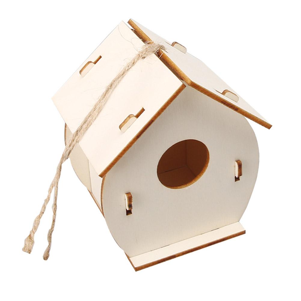 Bird Wood House with Lanyard Outdoor Unfinished DIY Accessory Pet Supplies Hanging Birdhouse for Outside Balcony S8P0