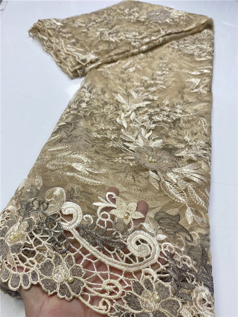 African Lace Fabric Beaded Lace French Lace Fabric Sewing Nigerian Lace Fabrics For Wedding Sewing YA3651B-6