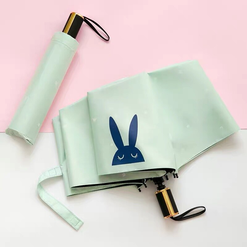 Fully Automatic Rain Umbrella Rain Or Shine Dual Purpose Men and Women Folding Sun-resistant UV-Protection Parasol Advertisement: jiu he Version Rabbit Light Green